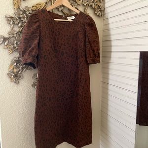 Universal Thread Leopard Print Puff Sleeves Short Sleeve Denim Dress Size 8
